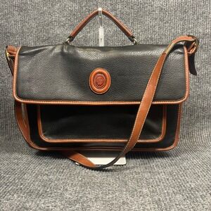 VTG‎ Oggi Domani Messenger Bag Large Black Tan Satchel Briefcase Office Travel